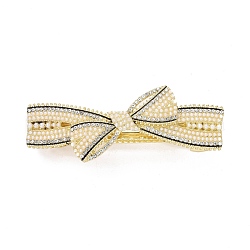 Alloy Crystal Rhinestone Hair Barrettes, with Imitation Pearl Beads, Bowknot, Light Gold, 32x80x27mm