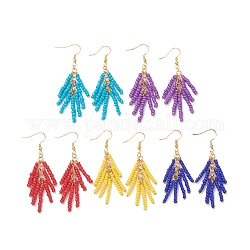 Baking Paint Glass Seed Beads Dangle Earrings, with Golden Plated Brass Earring Hooks, Mixed Color, 68mm, Pin: 0.6mm