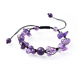 Adjustable Nylon Cord Braided Bead Bracelets, with Natural Amethyst Beads, 1-3/8 inch(37mm)