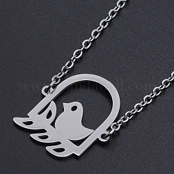 201 Stainless Steel Pendant Necklaces, with Cable Chains and Lobster Claw Clasps, Bird with Birdcage, Stainless Steel Color, 16.92 inch(43cm), 2mm