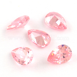 Teardrop Shaped Cubic Zirconia Pointed Back Cabochons, Faceted, Pearl Pink, 10x8mm
