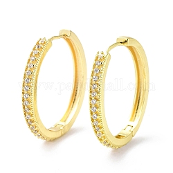 Clear Cubic Zirconia Hinged Hoop Earrings, Brass Jewelry for Women, Real 18K Gold Plated, 30x30.5x3.5mm, Pin: 0.8mm