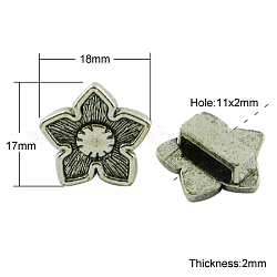 Tibetan Style Slide Charms, Cadmium Free & Nickel Free & Lead Free, Flower, Antique Silver, 17x18x2mm, Hole: 11x2mm