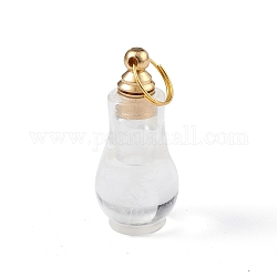 Pendenti per bottiglia di profumo in cristallo di quarzo naturale apribili, cristallo di rocca, ciondolo a forma di zucca sfaccettata, con i risultati in ottone tono oro, 41.5x18mm, Foro: 10.5 mm