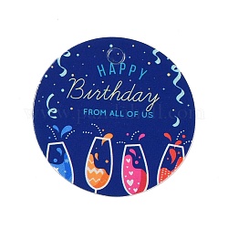 Etichette regalo in carta kraft buon compleanno, rotondo e piatto, modello di tazza, 3x0.02cm, Foro: 3 mm, circa 100pcs/scatola