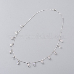 Collane del pendente, con perle di vetro sfaccettate, catena cavo in ottone argentato e fermagli ad anello a molla, cubo, chiaro ab, 17.9 pollice (45.5 cm)