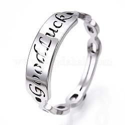 304 anillo ajustable de acero inoxidable con palabra buena suerte para mujer., color acero inoxidable, nosotros tamaño 6 1/2 (16.9 mm)
