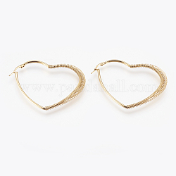 304 Stainless Steel Hoop Earrings, Hypoallergenic Earrings, with Spring, Heart, Golden, 58x49.5x5mm, Pin: 0.6x1mm