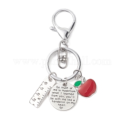 Roter Apfelherrscherlegierungs-Charme keychain, flache runde mit wort schlüsselbund für geschenke zum lehrertag, rot, 9.6 cm