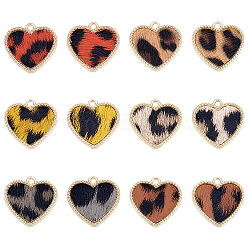 Olycraft 12 pz 5 colori pendenti in pelle pu, con risultati in lega placcata oro chiaro, cuore con motivo leopardato, colore misto, 19x19.5x2.5mm, Foro: 1.6 mm, 2 pz / colore
