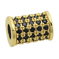 Perline zirconi micro pave  in ottone, colonna, oro chiaro, 9.5x7mm, Foro: 3.5 mm, 3pcs/scatola