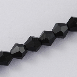 オーストリアの水晶の模造品5301 双円錐形ビーズ  カット加工ガラスビーズ連売り  ブラック  2x3mm  穴：0.5mm  約160~180個/連  16.54インチ〜17.32インチ（42~44cm）