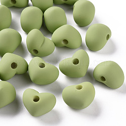 Acryl-Perlen, gummierten Stil, Hälfte gebohrt Perlen, Herz, gelb-grün, 14.5x18.5x13.5 mm, Bohrung: 3.5 mm