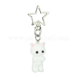 Flocky Resin Cat Pendant Decoration, with Star Alloy Swivel Clasps, White, 72mm