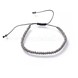 Adjustable Electroplate Glass Braided Bead Bracelets, with Nylon Thread and 304 Stainless Steel Spacer Beads, Gray, 1-5/8 inch~3 inch(4.1~7.8cm)