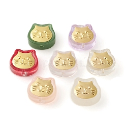 Pulvériser perles de verre transparentes peintes, avec les accessoires en laiton dorés, chat, couleur mixte, 14x14x5.5mm, Trou: 1.2mm