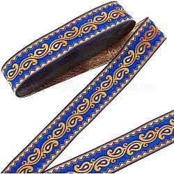 エスニック刺繡ポリエステルフラットリボン  ジャカードリボン  ブルー  1-1/4インチ（33mm）  約9.84ヤード（9m）/バンドル
