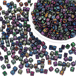 Chgcraft perles acryliques noires, cube avec motif de lettre de couleur mélangée a ~ z, couleur mixte, 6x6x6mm, Trou: 3.5mm, 600 pcs / boîte