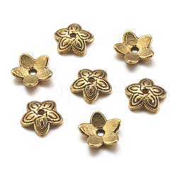 Tibetischen Stil Zink-Legierung Perlenkappen, Bleifrei und cadmium frei, Antik Golden, 11x2.5 mm, Bohrung: 1 mm