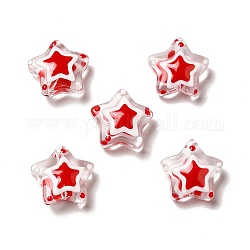 Manuell Murano Glas Perlen, Stern, rot, 12~13x12~13x6~6.5 mm, Bohrung: 0.9~1.2 mm