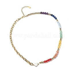 Collier de perles de pierres précieuses naturelles mélangées avec coeur en émail, bijoux sur le thème du yoga chakra pour femmes, or, 20.67 pouce (52.5 cm)