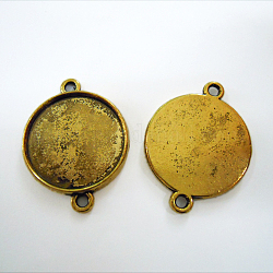 Tibetan Style Cabochon Connector Settings, Plain Edge Bezel Cups, Cadmium Free & Nickel Free & Lead Free, Flat Round, Antique Golden, 29x22x2.5mm, Hole: 2mm, Tray: 20mm