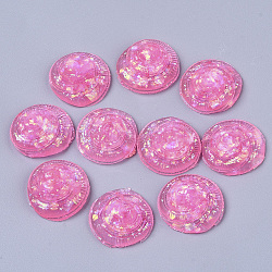 Cabujones de resina epoxi transparente, estilo de la jalea de la imitación, con lentejuelas / paillette, shell forma, color de rosa caliente, 23.5~24.5x22.5x9.5mm