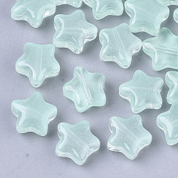 Perles de verre peintes par pulvérisation transparent, étoiles du nord, imitation gelée, aigue-marine, 8x8x4mm, Trou: 0.8~1mm