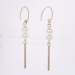 Eco-Friendly Dyed Glass Pearl Dangle Earrings, with Brass Findings and Cardboard Jewelry Box, White, 75mm, Pin: 0.9mm