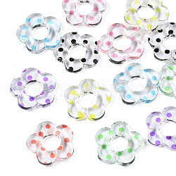 Cadres de perles acryliques transparents, fleur avec motif à pois, couleur mixte, 19x20x4mm, Trou: 1.4mm