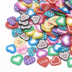 Cabujones de arcilla polimérica hechos a mano, decoraciones de uñas, corazón, color mezclado, 4~5.5x4~5.5x0.3~1mm