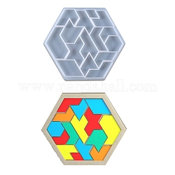 Stampi in silicone per puzzle tangram esagonale, stampi per colata, per resina uv, resina epossidica logica iq gioco di fabbricazione artigianale di giocattoli, bianco, 160x181x8mm, diametro interno: 18~69x20~62mm