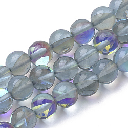 Chapelets de perles en pierre de lune synthétique, perles holographiques, teinte, ronde, gris ardoise, 10mm, trou: 1.2 40 mm perle / Chapelet, 15.7 pouce