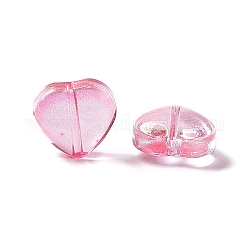 Electroplate Transparent Glass Bead, with Glitter Gold Powder, Heart, Hot Pink, 10x10x5mm, Hole: 1mm