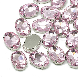 Cose en el rhinestone, Enlaces multifilares, Diamantes de imitación de cristal, con ajustes de puntas de latón, accesorios de prendas de vestir, facetados, oval, Platino, rosa luz, 10x8x5mm, agujero: 0.8 mm