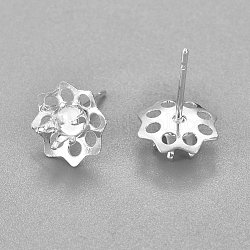 304 Stainless Steel Ear Stud Components, Flower, Silver, 15.5mm, Flower: 10~10.5x4.5mm, Tray: 4mm, Pin: 0.7mm