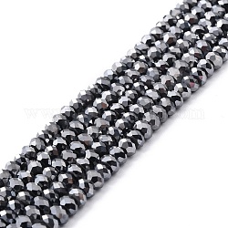 Natural Terahertz Stone Beads Strands, Faceted, Flat Round, 6x3~4mm, Hole: 0.8mm, about 114pcs/strand, 15.55''(39.5~39.8cm)