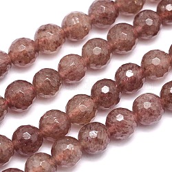 Faceted(128 Facets) Natural Strawberry Quartz Round Bead Strands, Grade AB, 6mm, Hole: 1mm, about 68pcs/strand, 15.5 inch
