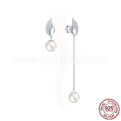 925 orecchini a bottone in argento sterling placcato rodio con micro pavè di zirconi cubici, orecchini asimmetrici per le donne, con perle tonde perle, platino, 30~75x10mm