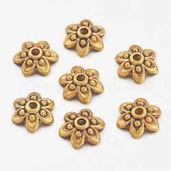 Tibetan Style Bead Caps, Antique Golden Color, Lead Free & Nickel Free & Cadmium Free, Flower, 9x3mm, Hole: 1mm