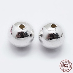 Perles 925 en argent sterling, ronde, couleur d'argent, 8mm, Trou: 1.7~1.8mm