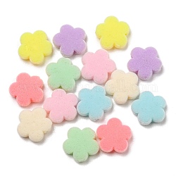Flocky Acrylic Beads, Puffed Flower, Mixed Color, 14x14.5x5mm, Hole: 2mm