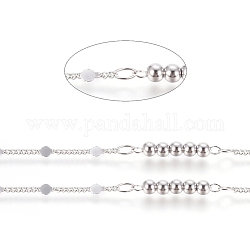 Brass Handmade Beaded Chains, Bar Link Chains, with Spool, Long-Lasting Plated, Soldered, Round, Platinum, 1.5x1.2x0.3mm, 5.5x2x0.2mm, about 32.8 Feet(10m)/roll