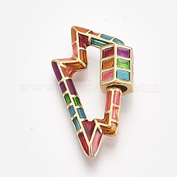 Golden Plated Brass Screw Carabiner Lock Charms, for Necklaces Making, with Enamel, Lightning Bolt, Colorful, 26x15x3~6.5mm