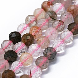 Chapelets de perles en quartz de rutile naturel, facetté (64 facettes), ronde, 7mm, Trou: 0.8mm, Environ 58~59 pcs/chapelet, 15.35 pouce (39 cm)