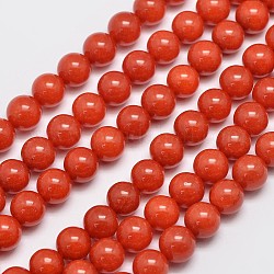 Natürliche Malaysia Jade Perlen Stränge, Runde, gefärbt, orange rot, 8 mm, Bohrung: 1 mm, ca. 48 Stk. / Strang, 15 Zoll