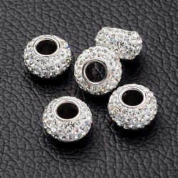 Austrian Crystal European Style Beads, Large Hole Beads, 925 Sterling Silver Double Core, Grade AAA, Rondelle, 001_Crystal, about 11mm in diameter, 7.5mm thick,  hole: 4.5mm
