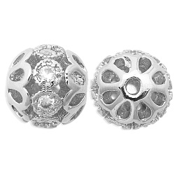 Laiton micro pavé perles d'espacement zircon cubique transparent, Sans cadmium & sans nickel & sans plomb, fleur, platine, 8x7.5mm, Trou: 1.6mm
