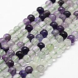 Natural Fluorite Bead Strands, Round, Grade AB+, 4mm, Hole: 1mm, about 96pcs/strand, 14.9 inch~15.1 inch