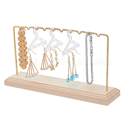 SUPERFINDINGS 1 Set Golden Tone Iron Bar Dangle Earring Wooden Display Stands, with 12Pcs Plastic Earring Display Hangers, Mixed Color, Stand: Finish Product: 22x5x9cm